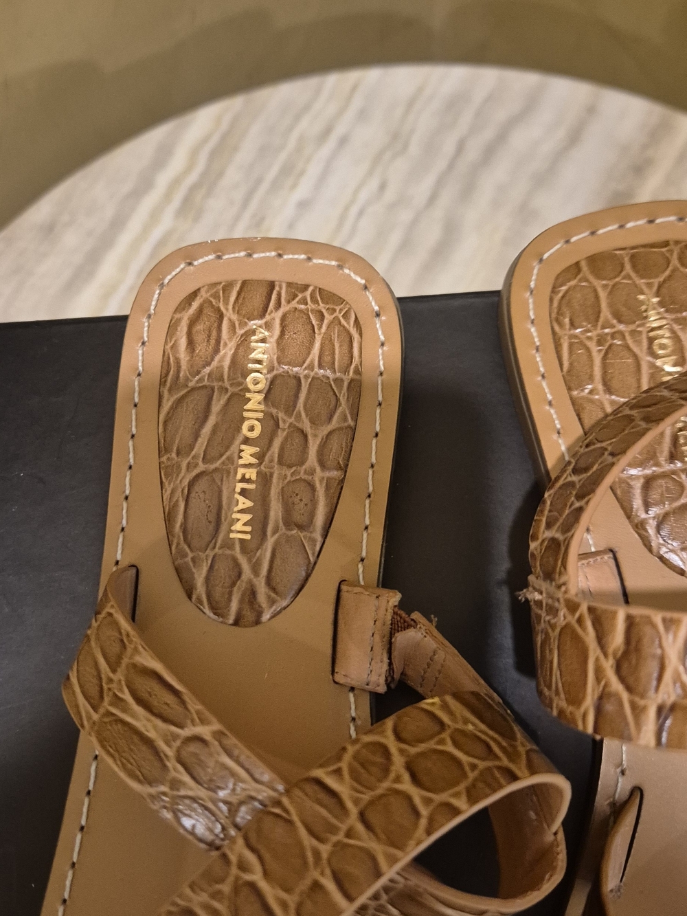 ANTONIO MELANI Tan Slide Sandal with Faux-Croc Footbed